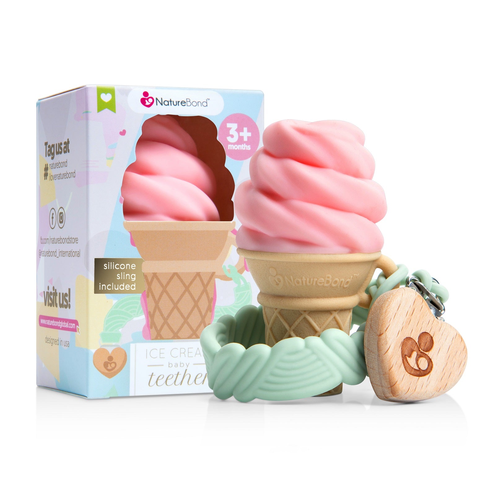 Silicone Ice-cream Baby Teether with FREE Silicone Pacifier Clip (Mint Green)