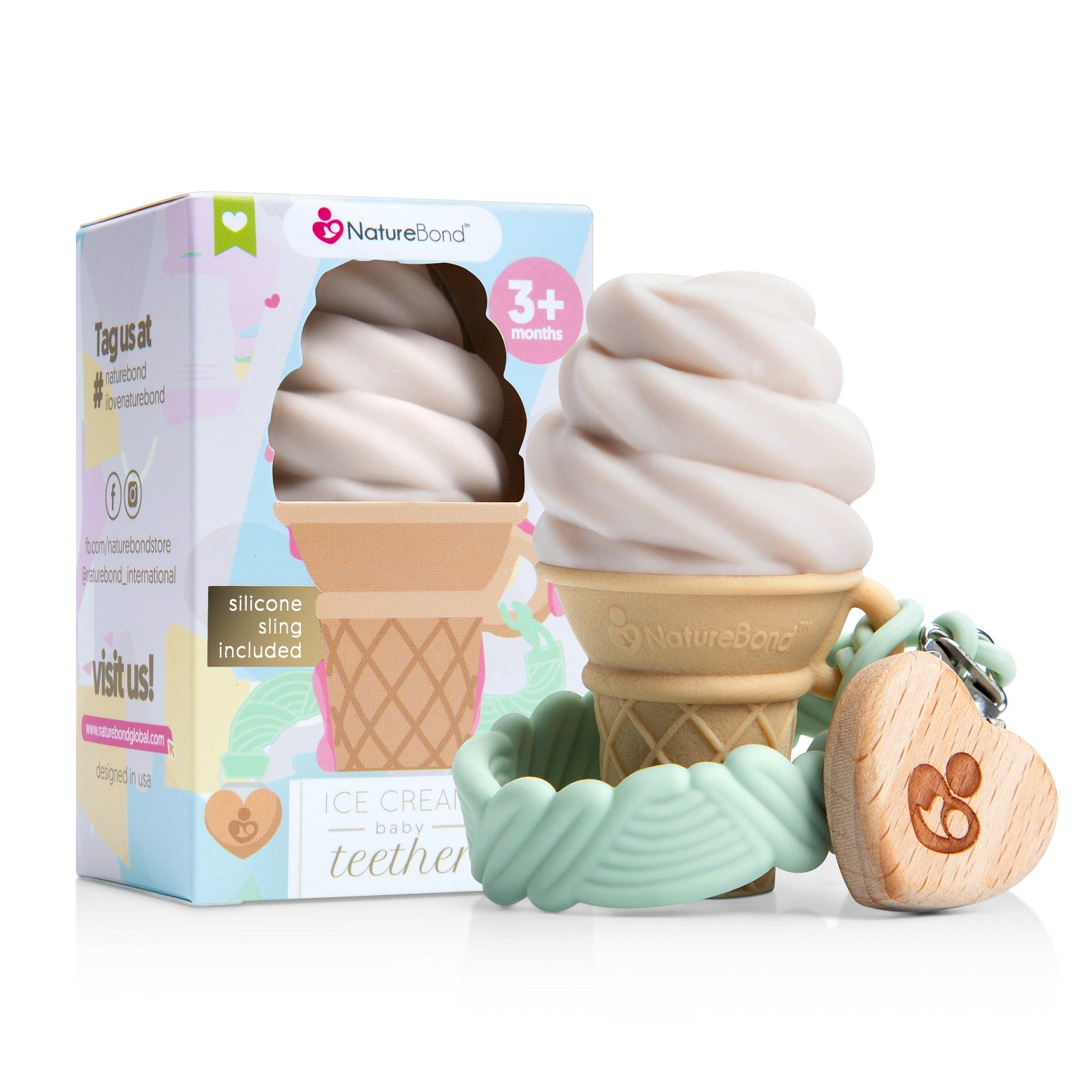 Silicone Ice-cream Baby Teether with FREE Silicone Pacifier Clip (Mint Green)