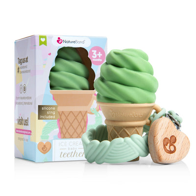 Silicone Ice-cream Baby Teether with FREE Silicone Pacifier Clip (Matcha- Green)