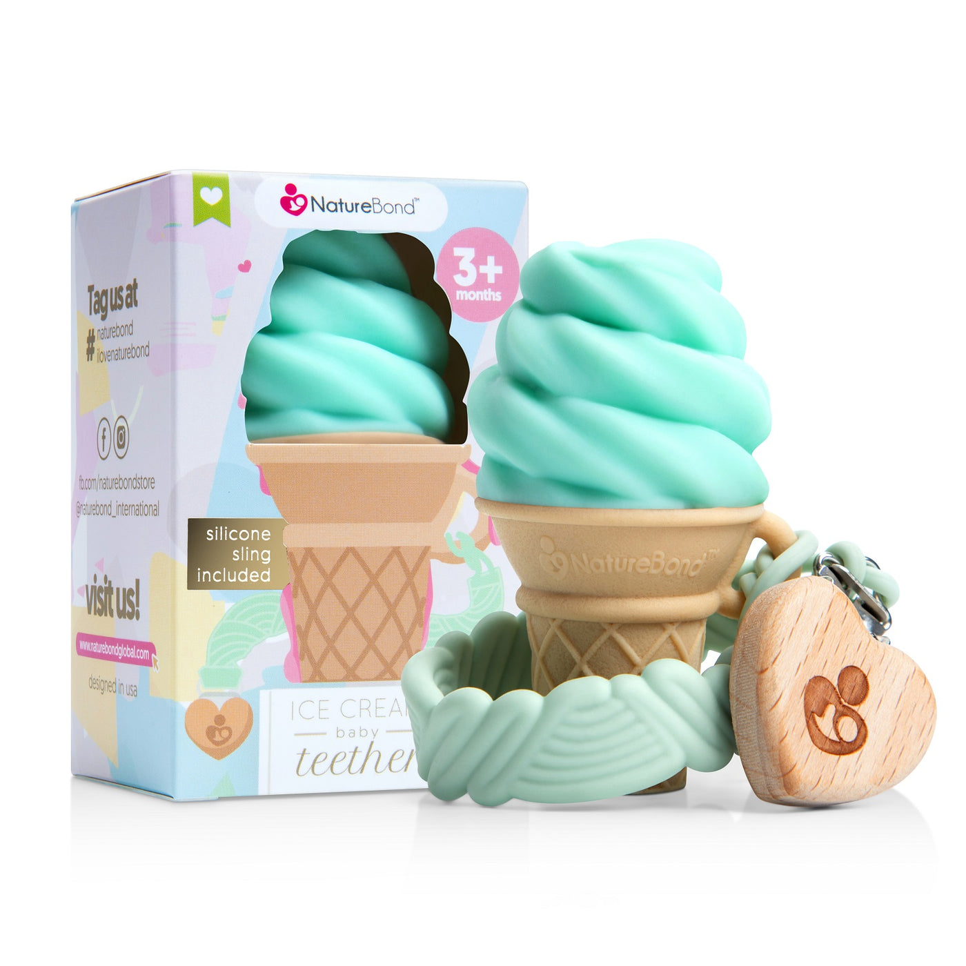 Silicone Ice-cream Baby Teether with FREE Silicone Pacifier Clip (Mint Green)