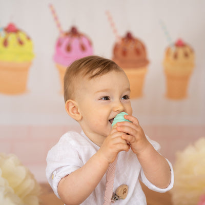 Silicone Ice-cream Baby Teether with FREE Silicone Pacifier Clip (Chocolate- Brown)