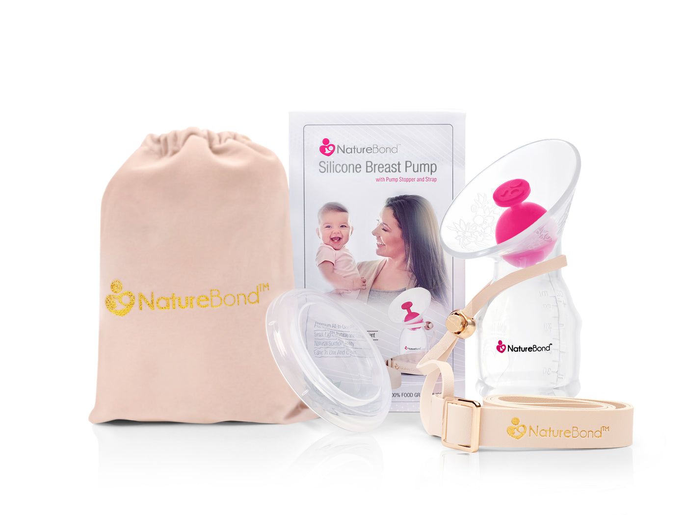 NatureBond Silicone Breastfeeding Manual Breast Pump Milk Saver Suction | All-In-1 Pump Strap, Stopper, Cover Lid, Carry Pouch, Air-Tight Vacuum Sealed in Hardcover Gift Box. BPA Free